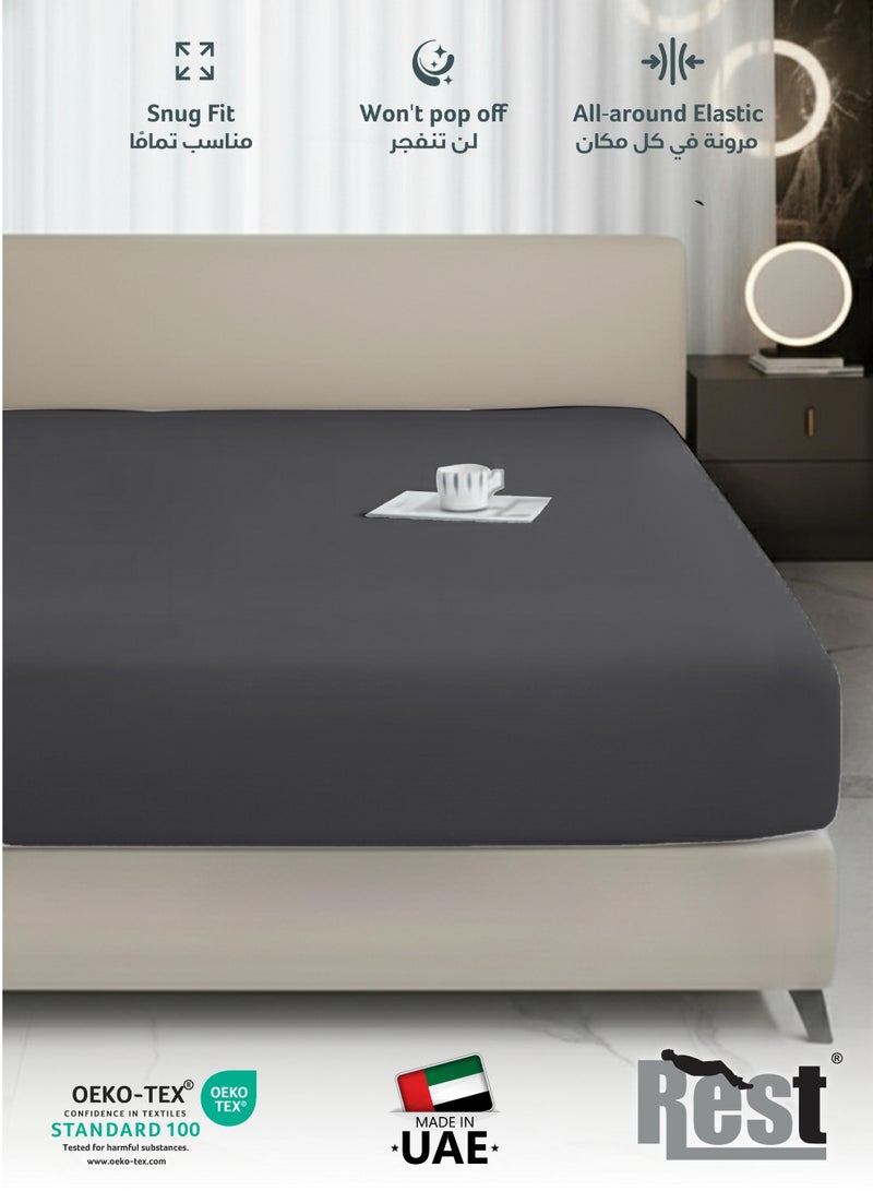 ريست REST Fitted Bedsheet 180x200+30cm Breathable Plush Silver Fabric with Deep Pockets Machine Washable for Optimal Protection - Image 3